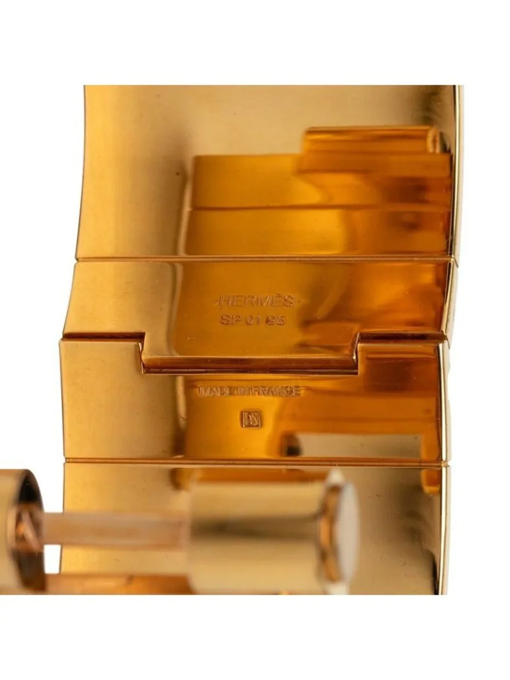 Hermes Enamel Bracelet Bangle Gold Orange Plated